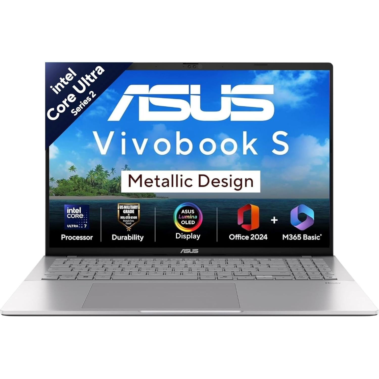 ASUS Vivobook S16,Intel Core Ultra 7 255H,AI PC(Intel Arc iGPU/16GB RAM/512GB SSD/FHD/16/60Hz/Backlit Keyboard/70Whr/Windows 11/M365 Basic(1Year)*/Office Home 2024/Cool Silver/1.7 Kg) S3607CA-SH077WS