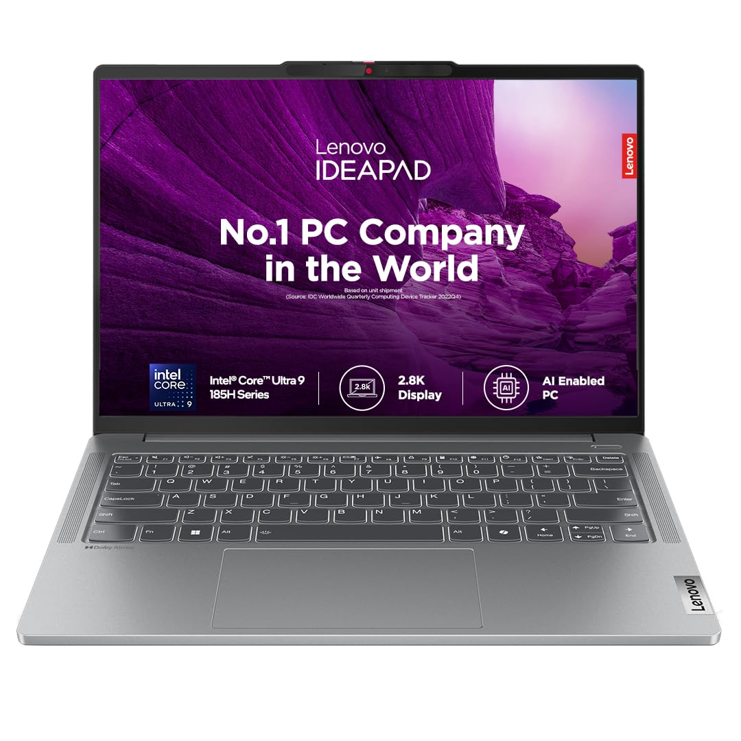 Lenovo IdeaPad Pro 5, Intel Core Ultra 9 185H, 32GB RAM, 1TB SSD, 2.8K OLED 14 (35.5cm), Windows 11, Office Home 2024, Grey, 1.46Kg, 83D2004XIN, Built-in AI, 400Nits, 120Hz, 1Yr ADP Free Laptop