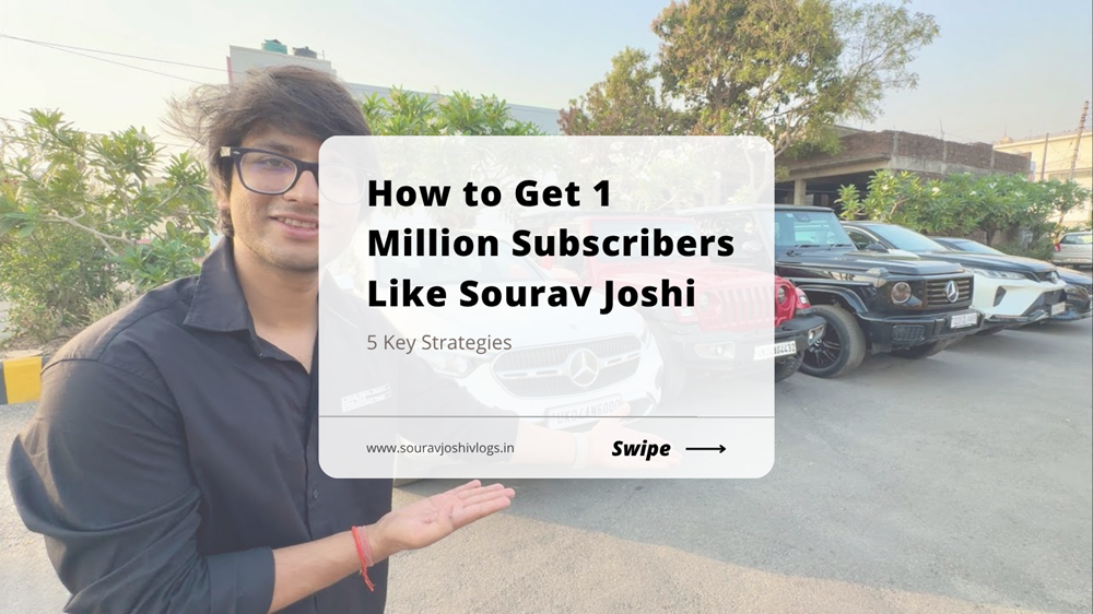 Visual guide on achieving 1 million subscribers, featuring tips inspired by Sourav Joshi's journey.