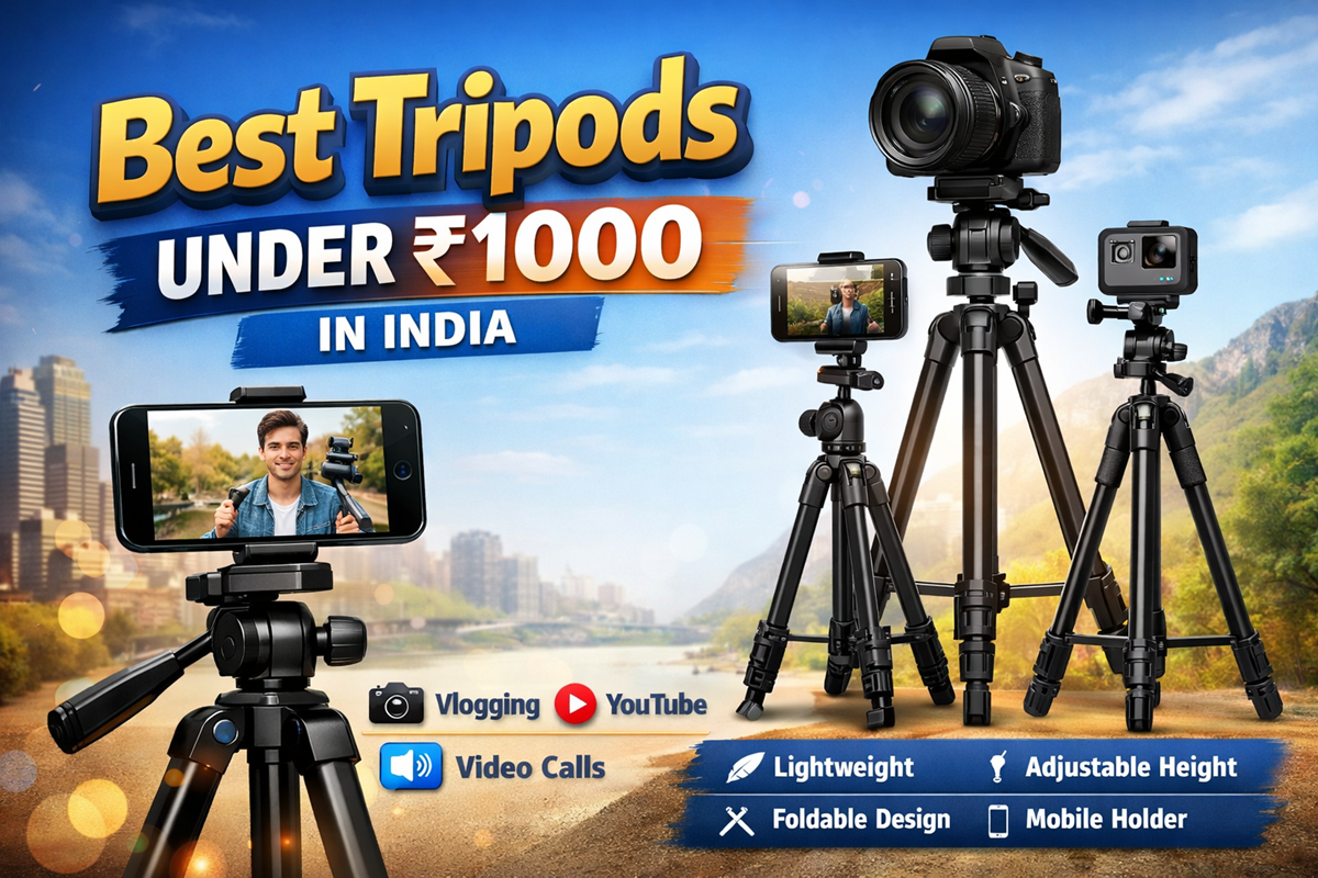 Best tripods under ₹1000 in India for mobile photography, vlogging, and video calls with lightweight and adjustable stands