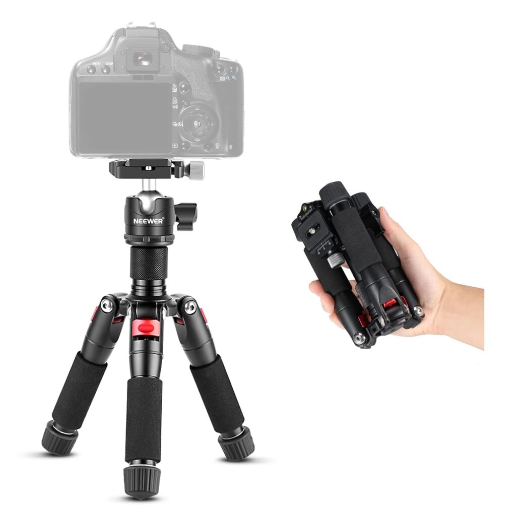 Neewer portable desktop mini camera tripod with ball head and compact foldable design for tabletop photography and vlogging