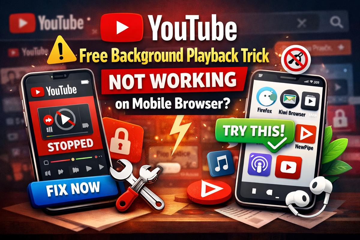 YouTube background playback stopped working on mobile browsers with alternative free playback solutions