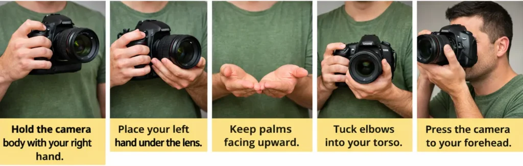 How to hold a camera body with your right hand for stable handheld photography