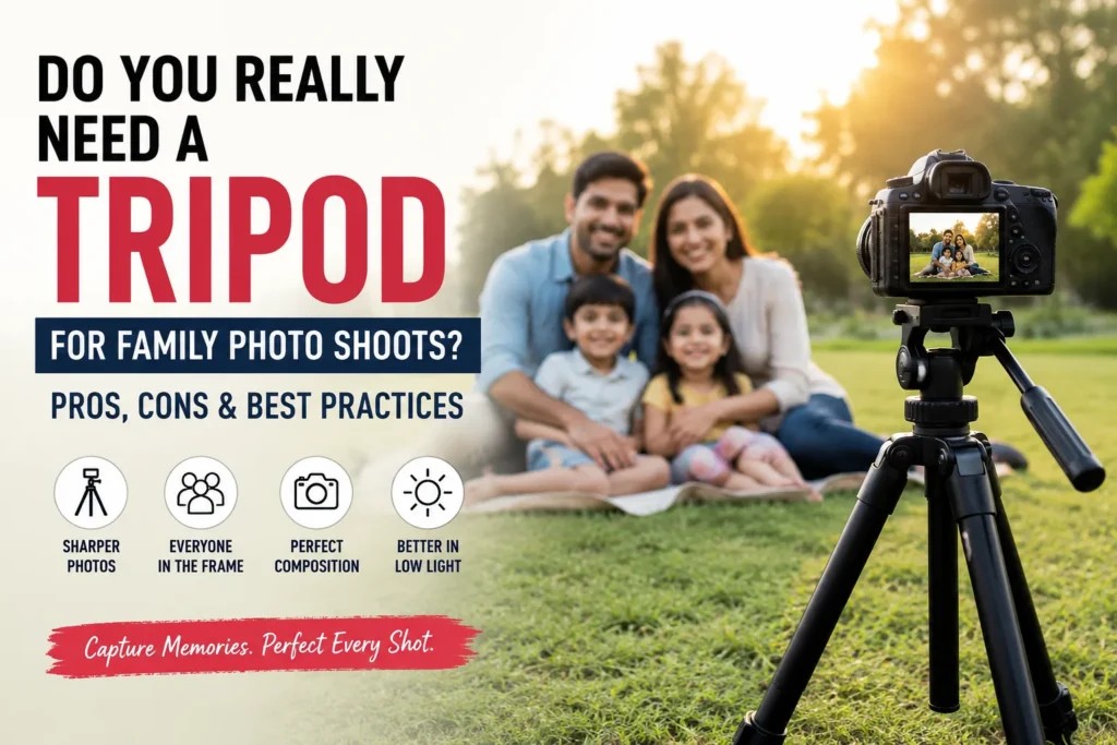A tripod helps capture sharper, well-composed family portraits and ensures everyone—including the photographer—is included in the shot.