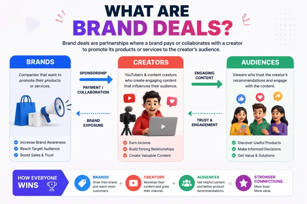 how YouTube brand deals work, showing the relationship between brands, content creators, and audiences in a successful sponsorship campaign.
